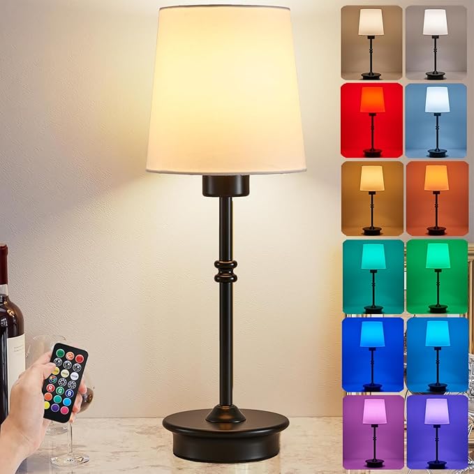 Rechargeable Cordless Table Lamp, 13 Colors Dimmable Bedside Lights