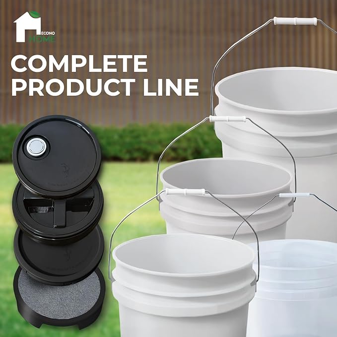 6.5-Gallon White Bucket Pail Container with Lid | Food Grade | Heavy-Duty 90MIL Extra Durable | Metal Handles with Plastic Grip for Easy Carrying | Multi-Use | Easy Stack and Store | BPA Free - 2 Pack