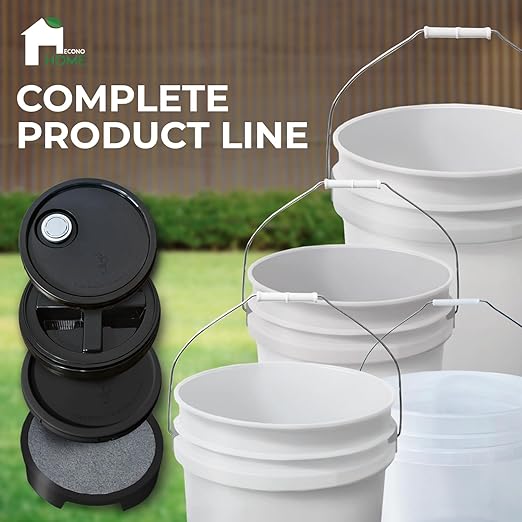 3.5-Gallon White Bucket Pail with Spout Lid, Metal Handles with Plastic Grip for Easy Carrying, Easy Stack and Store, Heavy-Duty Extra Durable, Food Grade, BPA Free - 3 Pack
