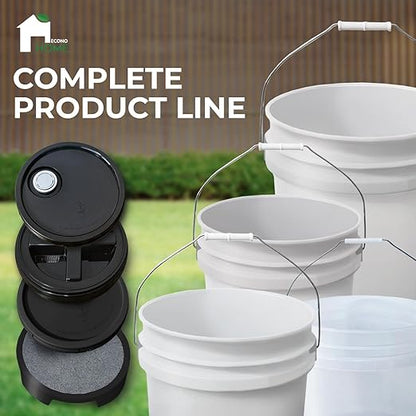 3.5-Gallon White Bucket Pail with Spout Lid, Metal Handles with Plastic Grip for Easy Carrying, Easy Stack and Store, Heavy-Duty Extra Durable, Food Grade, BPA Free - 3 Pack