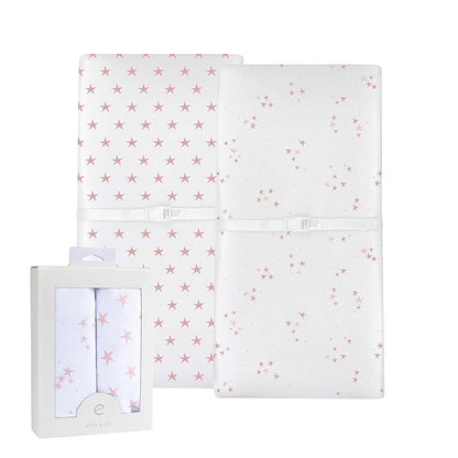 Changing Pad Cover - Cradle Sheet 100% Jersey Cotton 2 Pack for Baby Girl-Dusty Rose and Mauve Pink Stars