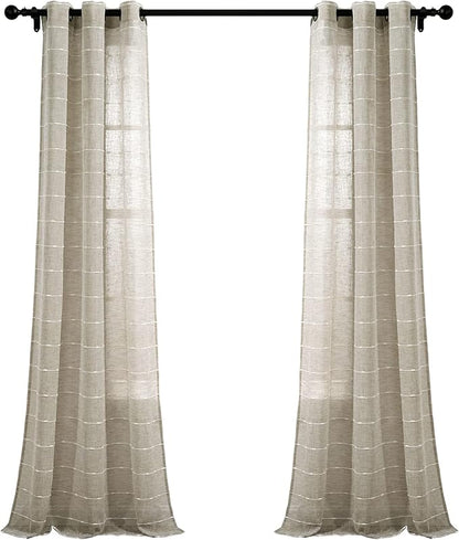 Lush Decor Farmhouse Textured Grommet Sheer Window Curtain Panel Pair, 38"W x 84"L, Neutral