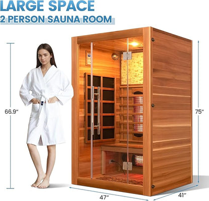 Full Spectrum Infrared Sauna, 2 Person Home Sauna 120V 1750W, Indoor Dry Sauna with Himalayan Salt Panel and LCD Touch Control Panel