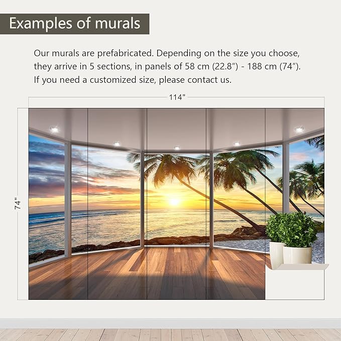 AFZEVEB-3D Landscape Wallpaper seafront verandahs Wall murals for Bedroom 114"x74"(Not Peel and Stick)