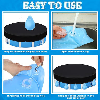 Hungdao 6 Pack Pool Cover Weights with Hooks Above Ground Hanging Water Bags Leakproof Thick PVC Swimming Pool Cover Tarp Weights Winter Antifreezing for Above Ground Closing Kit, 13.5 x 9 Inch