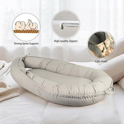 Baby Lounger - Baby Lounger for Newborn 0-24 Months, Soft Breathable Cotton Infant Lounger Cover, Portable Baby Nest for Travel, Newborn Essentials (Silver)