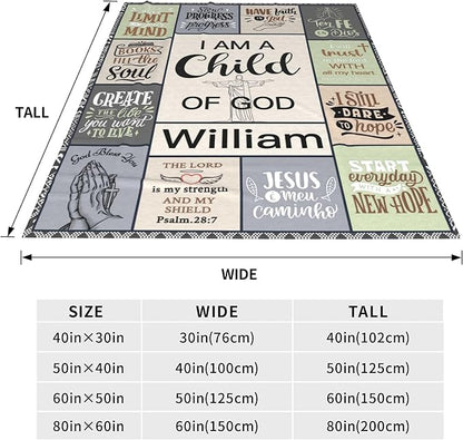 Personalized Baby Blanket with Name Christian Gift - Plush Baptism Blanket with Scripture Quote Swaddle Bible Verse for Newborn Boys Birthday Christmas Christening Godchild