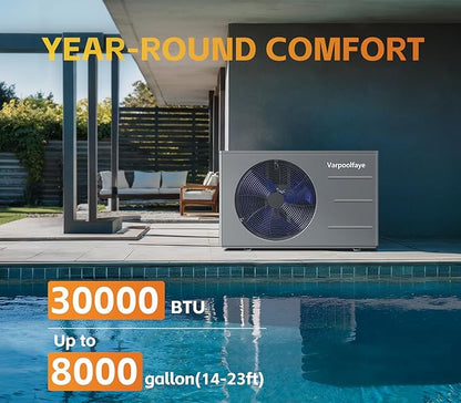 30000 BTU Swimming Pool Heat Pump Pool Heater Above Ground 8000 Gallon Heating Cooling Electric Pool Heater For Inground Pool WiFi Control Schedule 120V
