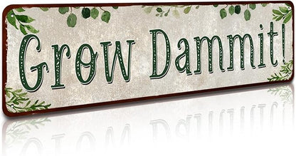 Grow Dammit! Garden Sign Mom Plaque Gardening Signs Vintage Decor Dads Decorative Plaques Funny Decoration Herbs Fruit Flowers Vegetables Produce Gift 4" x 16"