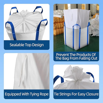 10 Packs FIBC Bulk Bags,Holds up to 4400 lbs Construction Bags Heavy Duty,210-Gallon Woven Polypropylene Dumpster Bag for Industry Agriculture and Construction,Sealable Top