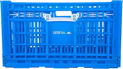 Restaurantware Plastic Milk Crates for Storage - 10 Pack - Cater Tek Stackable Storage Buns for Organizing - Collapsible Storage Basket for Groceries, Home Supplies, Blue