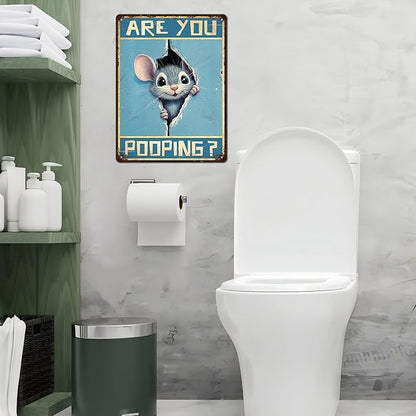 Vintage Mouse Tin Sign Are You Pooping Retro Wall Decor Wall Art Funny Bathroom Metal Poster Indoor Store Living Room Farm Cafe Toilet Bar Office Man cave 12 * 16inch