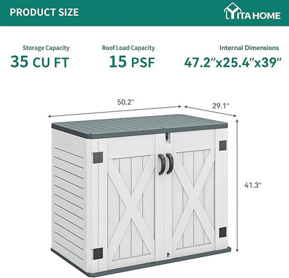 YITAHOME Outdoor Horizontal Storage Shed with X-Shaped Lockable Door, 35 Cu Ft Weatherproof Resin Tool Shed w/o Shelf, Ideal for Bike, Trash Cans, Garden Tools, Lawn Mowers, Light Gray