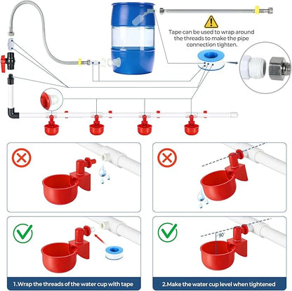 37 Pcs Automatic Chicken Waterer System Set, Chicken Watering System Kit with 4 Chicken Water Cups, Float Valve, Water System for Chickens Ducks Quail Poultry