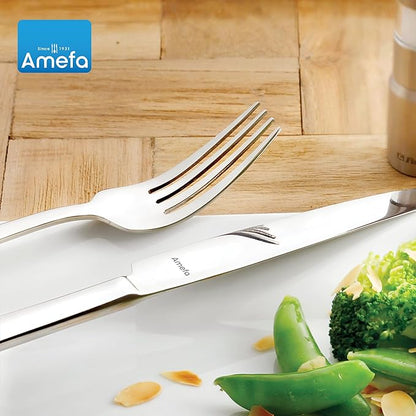 Amefa 45-Piece Silverware Flatware Cutlery Set Service for 8, Durable 18/10 Stainless Steel High Gloss Mirror Finish, tableware in Ergonomic Design Size and Weight, Dishwasher Safe (Moderno)