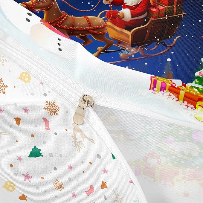 Manfei Christmas Duvet Cover Set Queen Size, Snowman Xmas Tree Santa Claus Bedding Set 3pcs, Reversible Winter Snow Cabin Holiday New Year Quilt Cover with Zipper Closure, 2 Pillowcases, No Comforter