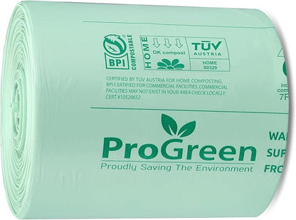 ProGreen Compostable Trash Bags, Extra Thick, Compost Kitchen Bin Bags, Food Scraps Yard Waste Bags, ASTM D6400 BPI and TÜV AUSTRIA Certified (13 Gallon, Pack of 100)