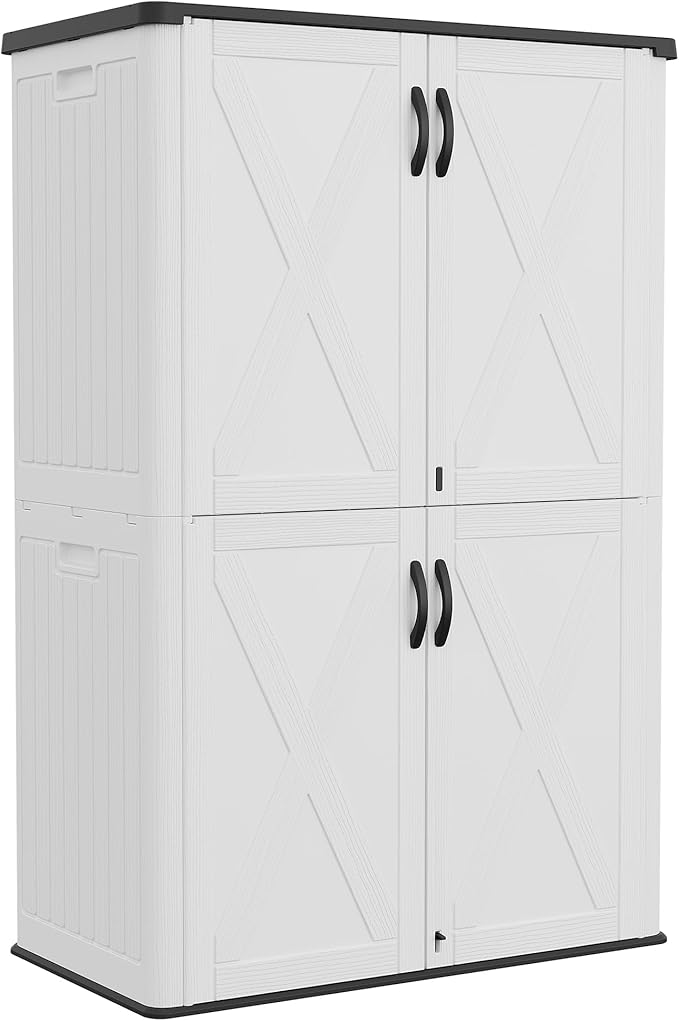 Greesum Outdoor Storage Cabinet, 50 Cu.Ft Deck Box Without Shelves, Waterproof Plastic Storage Bin for Patio Cushions, Gardening Tools, Lockable and Sidehandles, UV Resistant, White