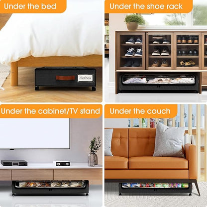 Under Bed Storage with Wheels 1Pack Storage Containers with Clear Window&Label Under Bed Drawers Rolling Under Bed Storage for Clothes,Shoes, Blankets (30.71 x 16.93 x 6.69 in, Black)