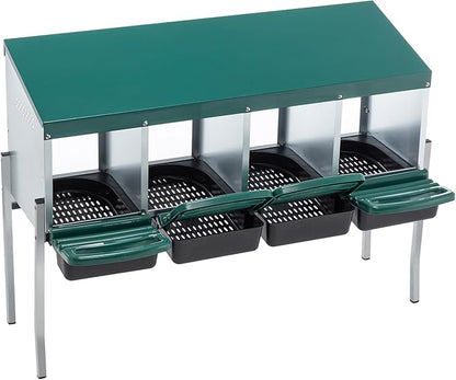 3/4/6/8/10 Holes Chicken Nesting Box for Chickens Hens Ducks, Metal Nesting Boxes for Chickens Wall Mount Egg Laying Nesting Boxes for Chicken (Green, 4 Hole with Legs)