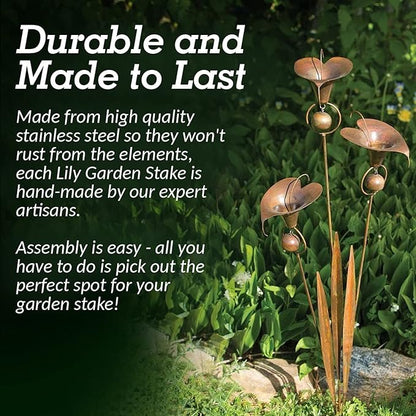 Happy Gardens Calla Lily Garden Stake with Bells | Bronze Outdoor Lillies Flower Decorations