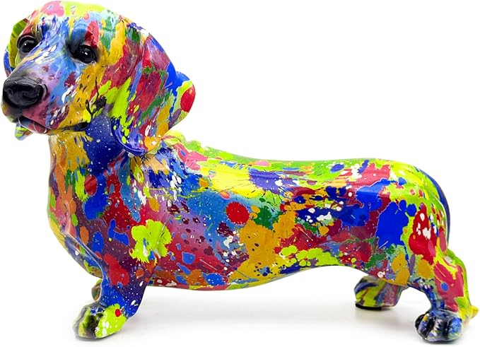 FUNSXBUG Colorful Dachshund Dog Statue Art Figurines Sculpture Collectibles Home Office Desktop Decor Outdoor Garden Display Decoration (Dachshund Dog 6)