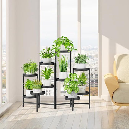 iDavosic.ly Plant Stand Indoor Outdoor, 10 Tier Corner Metal Flower Display Holder Shelf, Folding Tall Orchid Rack for Patio Balcony Porch Garden Living Room House, Black
