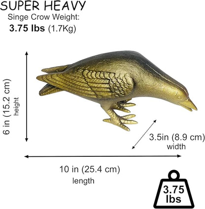 NACH Crow Decor, 10 x 3.5 x 6 inch, Cast Iron Antique Gold Raven Statue, Raven Decor for Outside - Head Down Crow Statue