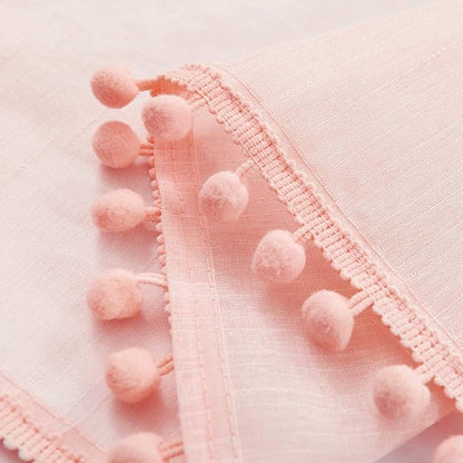 Treatmentex Blush Pink Pompom Sheer Curtains for Bedroom 84" Linen Textured Window Drapes for Living Room Kids Room 2 Panels 52" w