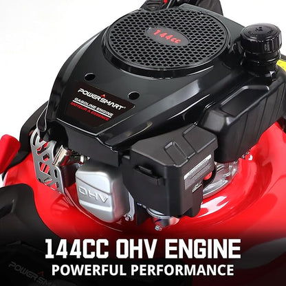 PowerSmart 21 in. Gas Lawn Mower with 144cc OHV Engine, 2-in-1 Push Mower with Mulching & Side-Discharge