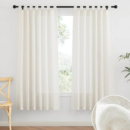 RYB HOME Linen Sheer Curtains - Linen Textured Fabric Semi Sheer Window Decor Light and Airy Privacy Drapes for Doorway Bedroom Living Room, 52 inch Wide x 72 inch Long, 1 Pair, Linen