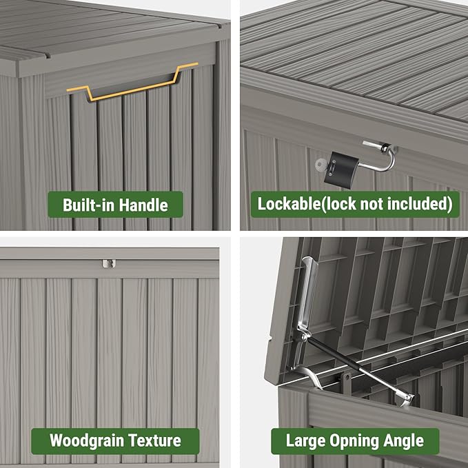 Mars Villa 180 Gallon Outdoor Storage Box, Large Resin Deck Box Waterproof, Storage Bin for Outside Patio Furniture Cushions, Pool Supplies, with Hydraulic Hinge, UV Resistant and Weatherproof, Greige