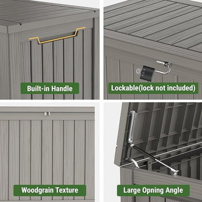 Mars Villa 180 Gallon Outdoor Storage Box, Large Resin Deck Box Waterproof, Storage Bin for Outside Patio Furniture Cushions, Pool Supplies, with Hydraulic Hinge, UV Resistant and Weatherproof, Greige