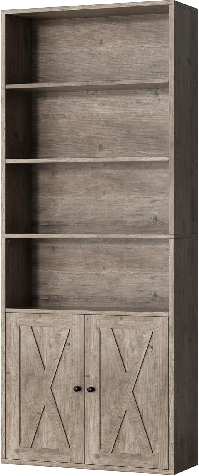Shintenchi Bookshelf, Industrial Bookshelves and Bookcases with Doors Floor Standing 6 Shelf Display Storage Shelves 70.6 inches Tall Bookcase for Home Office, Living Room (Grey)