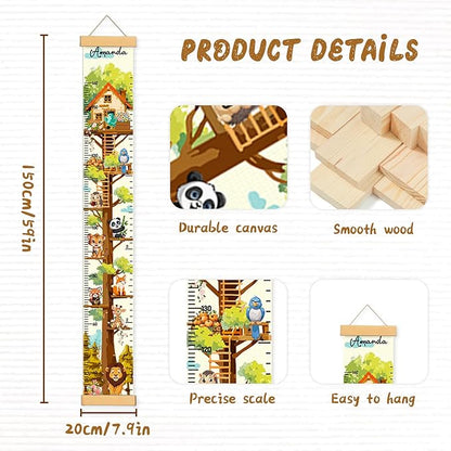 Personalized Name Height Chart for Kids, Kids Growth Chart for Wall, 59" X 7.9" Canvas Removable Height Chart Measuring Ruler for Kids & Baby(Painted Tree House）