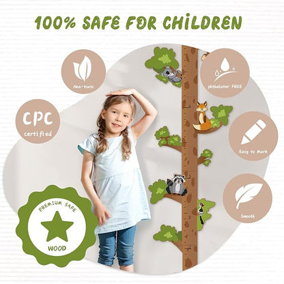 Wooden Surfboard Wall Decor Growth Chart,Tree Art Decor for Kids Room, Wood Tree Kids Sizing Chart, Height Board Cute Decor, Nursery Growth Chart Ruler Measuring Board for Boys Girls