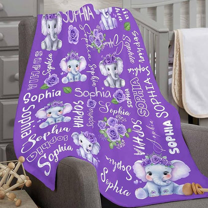 D-Story Ship Next Day, Personalized Baby Blanket, Custom Baby Blanket with Name for Girls and Boys, Elephant Blankets, Personalized Baby Gifts