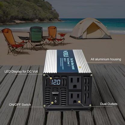 WZRELB 800W Pure Sine Wave Inverter 12V DC to 110V 120V AC,Car Power Inverter with Dual AC Outlets, LED Display,Off-Grid Portable Power Converter for Home, RV, Truck, Camping