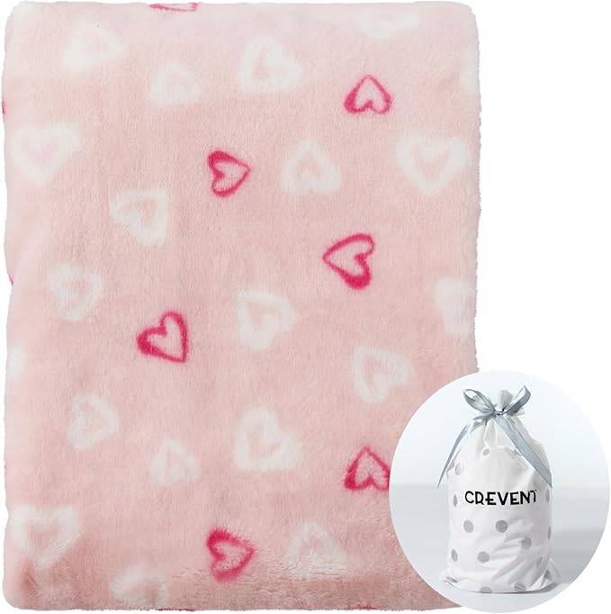 CREVENT 30''X40'' Lightweight Cozy Plush Fluffy Warm Fleece Baby Blanket for Girl Infant Toddler Crib Cot Stroller - Pink Heart