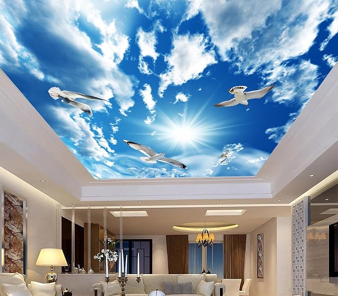 Blue Sky, White Clouds, Sunshine Seagull Ceiling Wall Mural Wallpaper 103" x 69"