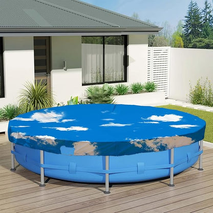 ECOOPTS 16 ft Waterproof Round Polyester Pool Cover for Above Ground Pools, Swimming Pool Cover Protector Winter Safety Cover (Blue Sky)