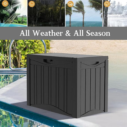 50 Gallon Heavy Duty Outdoor Deck Box with Lockable Lid, All Weather Waterproof Storage for Patio Cushions, Pool Toys, Garden Tools - Rust-Proof Resin Design (Black)