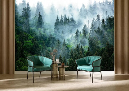 Misty Forest Wallpaper Peel and Stick Foggy Forest Self Adhesive Mural for Living Room Bedroom 82"x57"