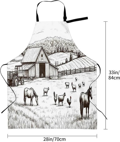 Farm Animals 2 For Waterproof Adjustable Adult Apron With Pockets For Men And Women Cooking, Painting