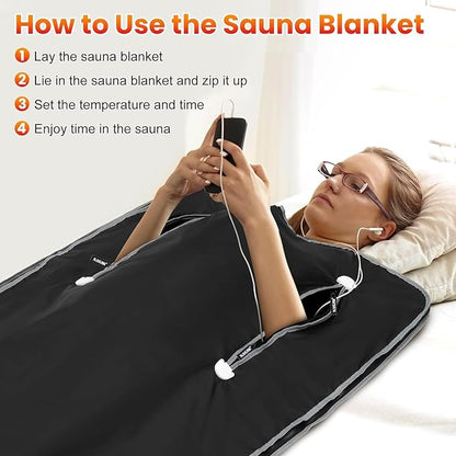 Sauna Blanket for Detoxification, Far Infrared Sauna Blanket, Portable Sauna for Home, 113-176℉, 30-60 Minutes Timer, 6 ft x 2.62 ft