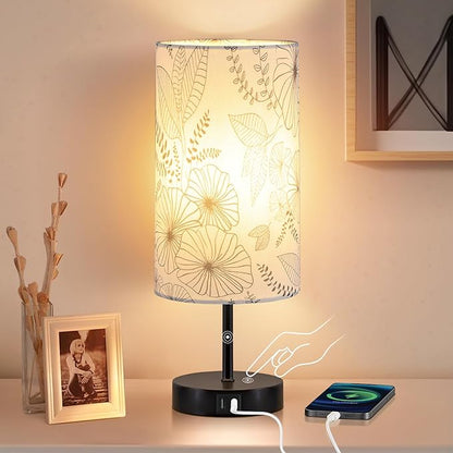 Bedside Touch Lamp with 2 USB Ports, Modern 3 Way Dimmable Small Lamp with