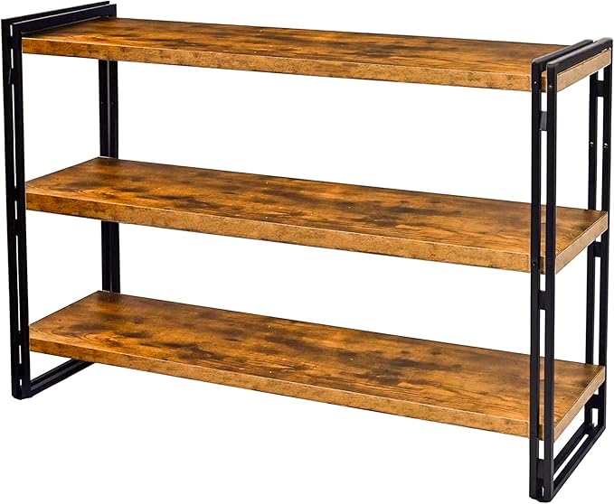 47" 3-Tier Bookshelf Rustic Wood and Metal Industrial Bookshelf for Home Office, Bedroom, Kitchen, Bathroom (Rustic Brown, 3-Tier)