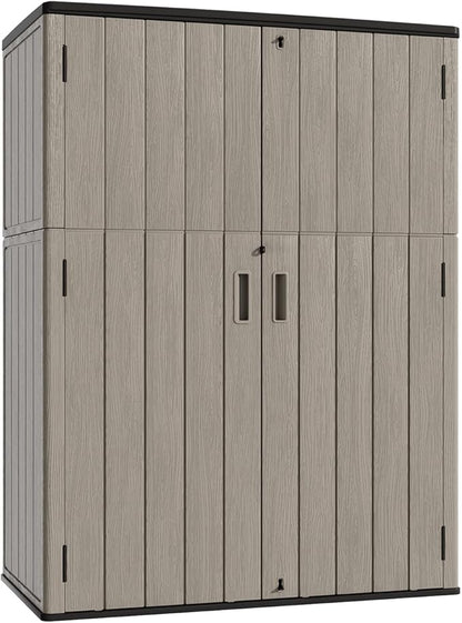 KINYING Outdoor Storage Shed,57 Cu.ft Vertical Outdoor Storage Cabinet Waterproof, Outdoor Resin Tool Shed for Patio Furniture, Garden Tools, Pool Accessories, Lawn Mower(Coffee Color)