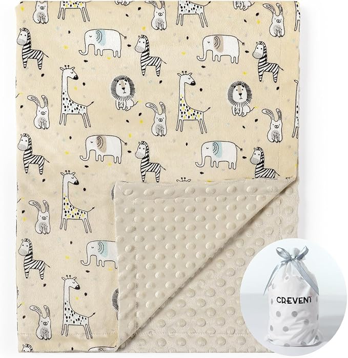 CREVENT Cozy Soft and Warm Mink Baby Blanket, Gift Packing with Ribbon for Newborn Infant Toddler's Crib Cot Stroller, for All Season Use (30"X40" Zoo)