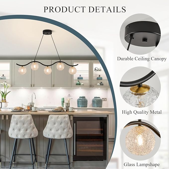 Modern Linear Globe Chandelier Black 5-Lights Dining Room Chandeliers Over